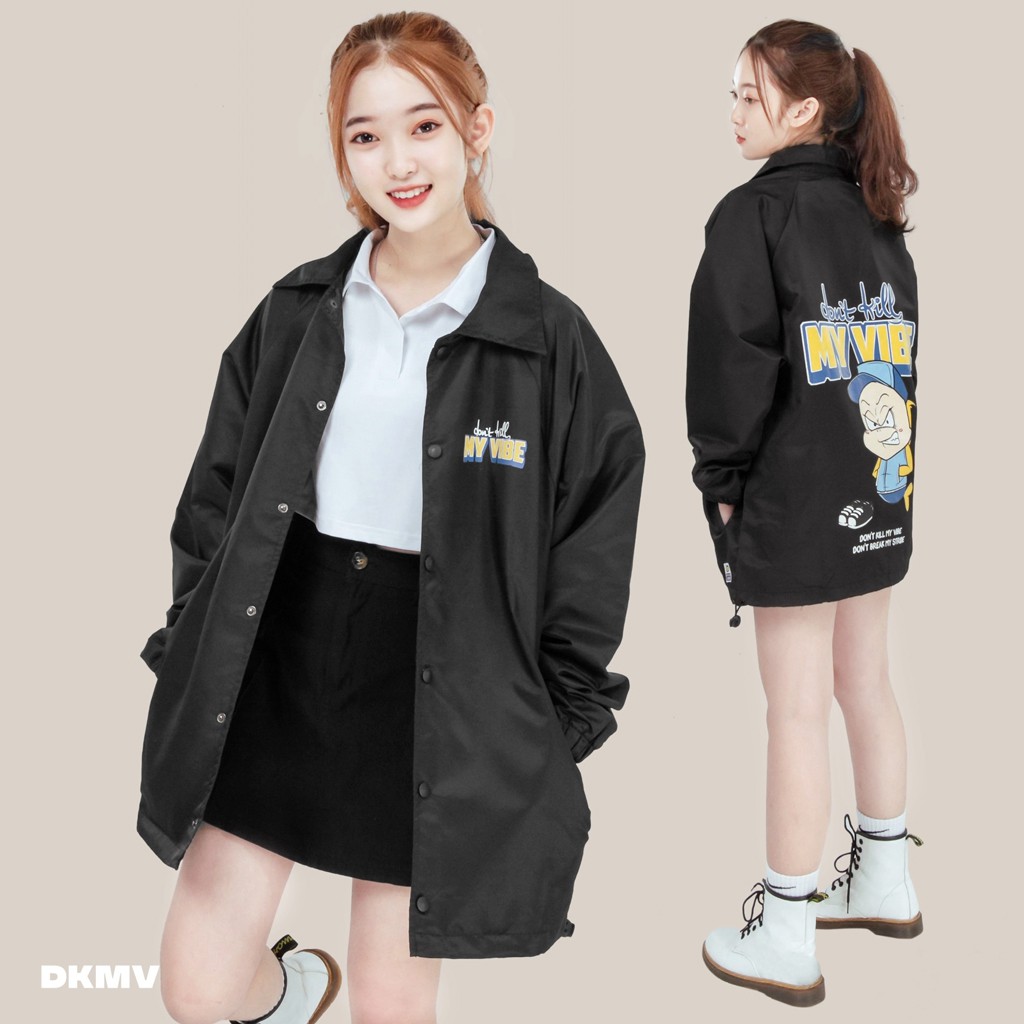 Áo khoác dù unisex form rộng DKMV màu đen | Jacket nữ Baseball - Black
